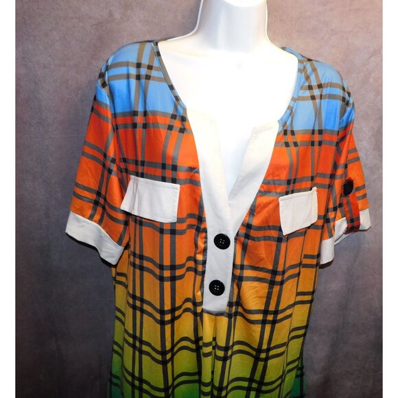 Casual Rainbow Gradient Plaid Lounge Shirt - Picture 4 of 6